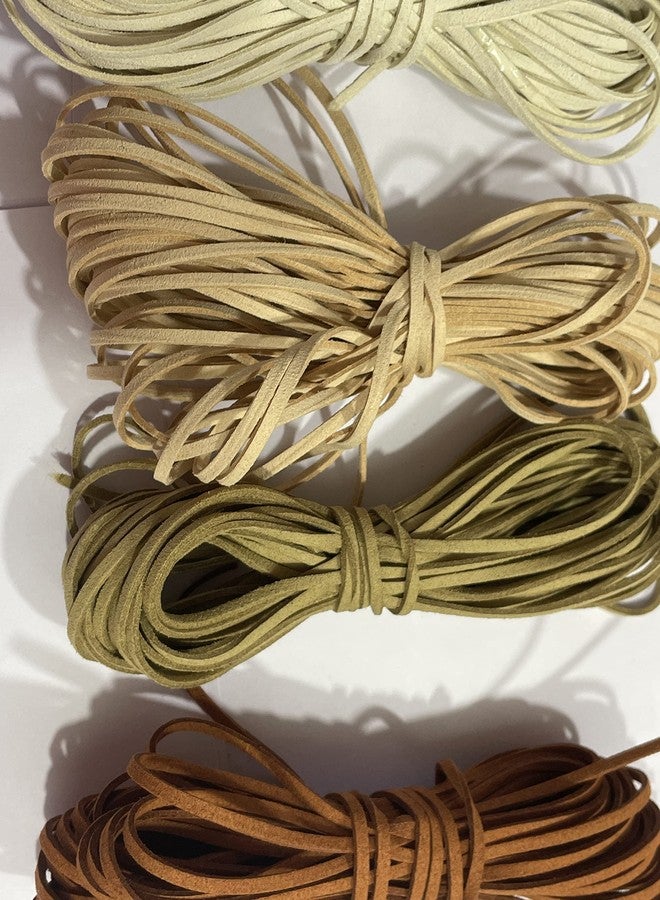 OMX Size - 3mm x1.4mm Faux Flat Suede Cord String Korean Leather Lace Beading Thread, 4 Colour Combo (2 Mtr Each Colour, Total 8 Mtr, Off White, Beige, Lt Beige, Brown) - Image 4